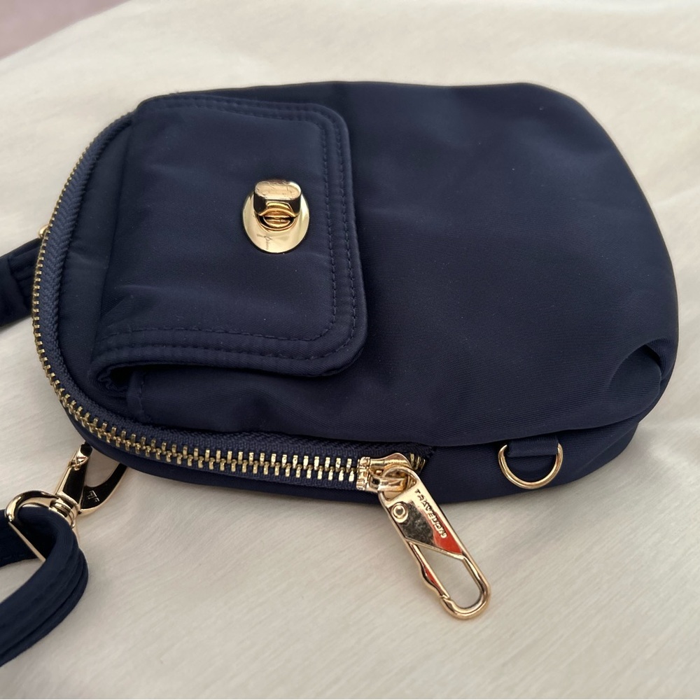 Travelon Anti-Theft Tailored Crossbody Phone Pouch - Sapphire, gold accents - Picture 11 of 11